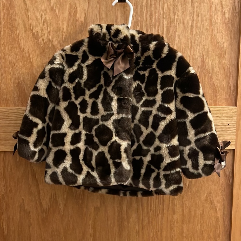 Bearington Baby girl’s giraffe print faux fur jacket